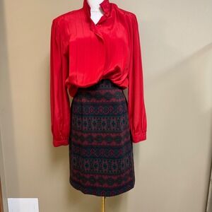 St Michael UK 16 Geometric Pattern‎ Wool Blend Pencil Skirt Knee Length